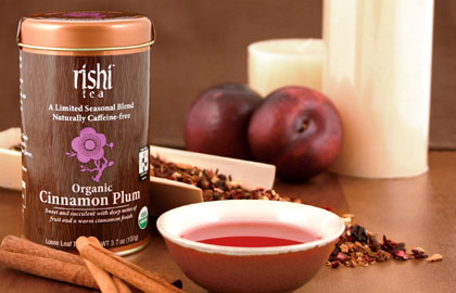 Rishi Tea's Organic Cinnamon Plum blends hibiscus, plum, currants, cinnamon and licorice root